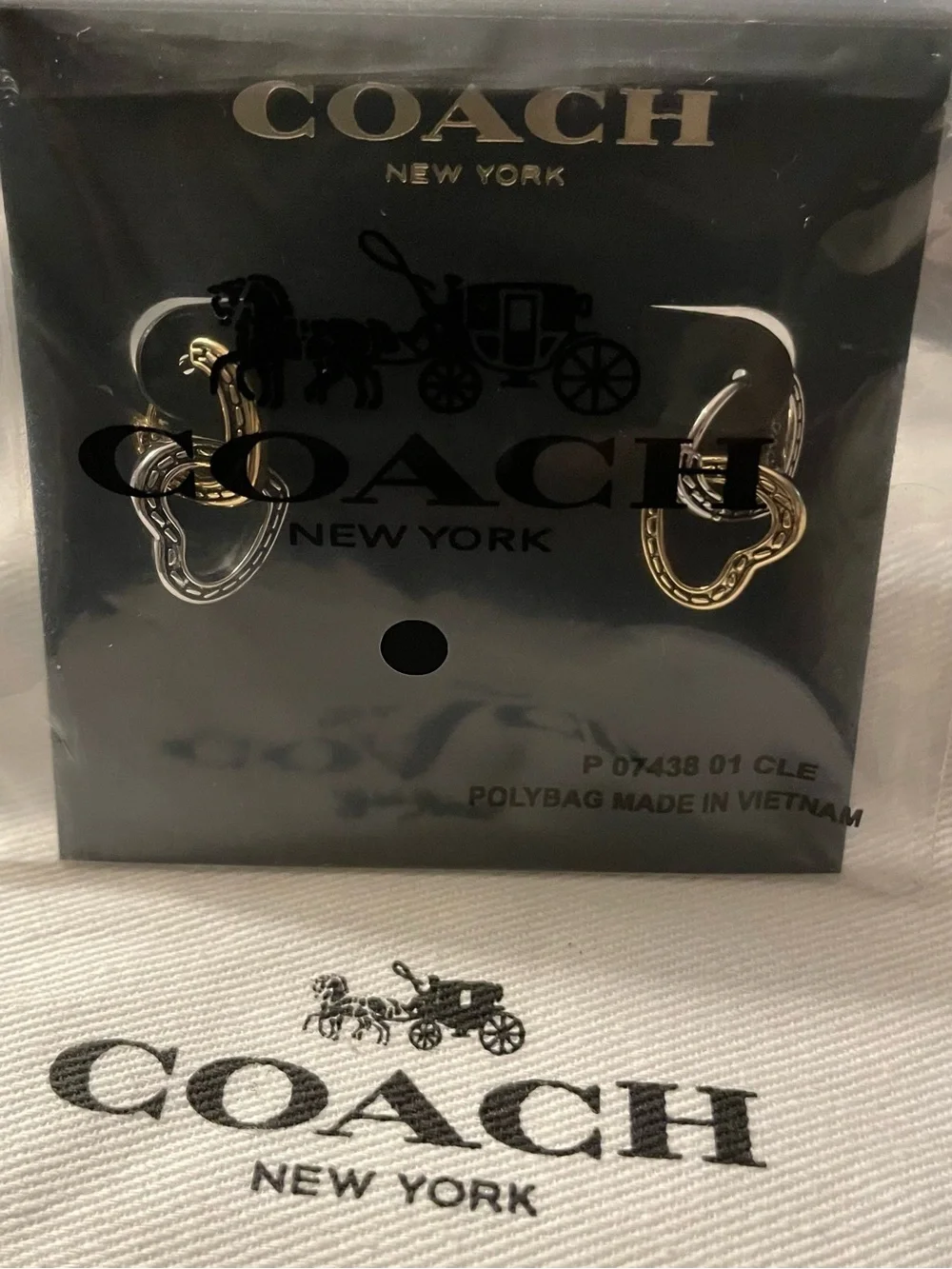 Coach Two-Tone Linked Heart Drop Earrings in Gold and Silver - Picture 3 of 3